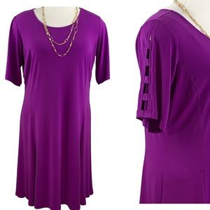 Susan Graver Purple Liquid Knit Dress w/ cutout sleeves size 1X